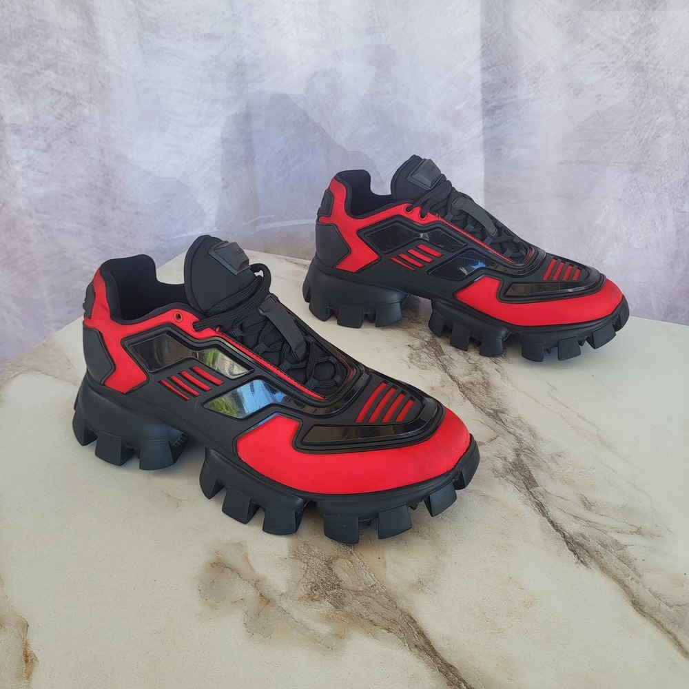 Prada Cloudbust Thunder Sneakers UK Size 10 Black/Red Chunky Lug